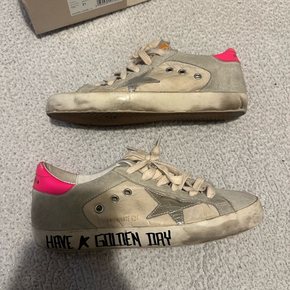 Golden Goose Beige and Pink Sneakers